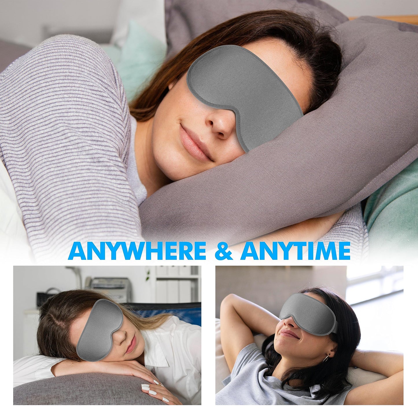 Sleep Eye Mask for Side Sleeper, Lash Extensions 3D Contoured Cup Sleeping Mask for Men Women, Travel Blackout Night Blindfold Eye Shade Cover with Adjustable Strap (Grey-Side Sleeper)