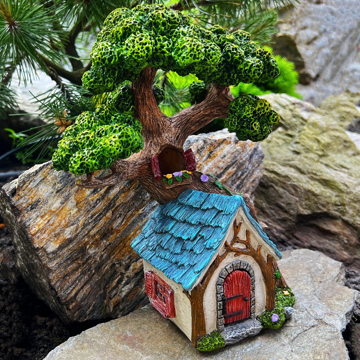 Mood Lab Fairy House - Fairy Garden Miniature Tree House - 8.5 Inch Tall Outdoor Decor for Fairies Figurines