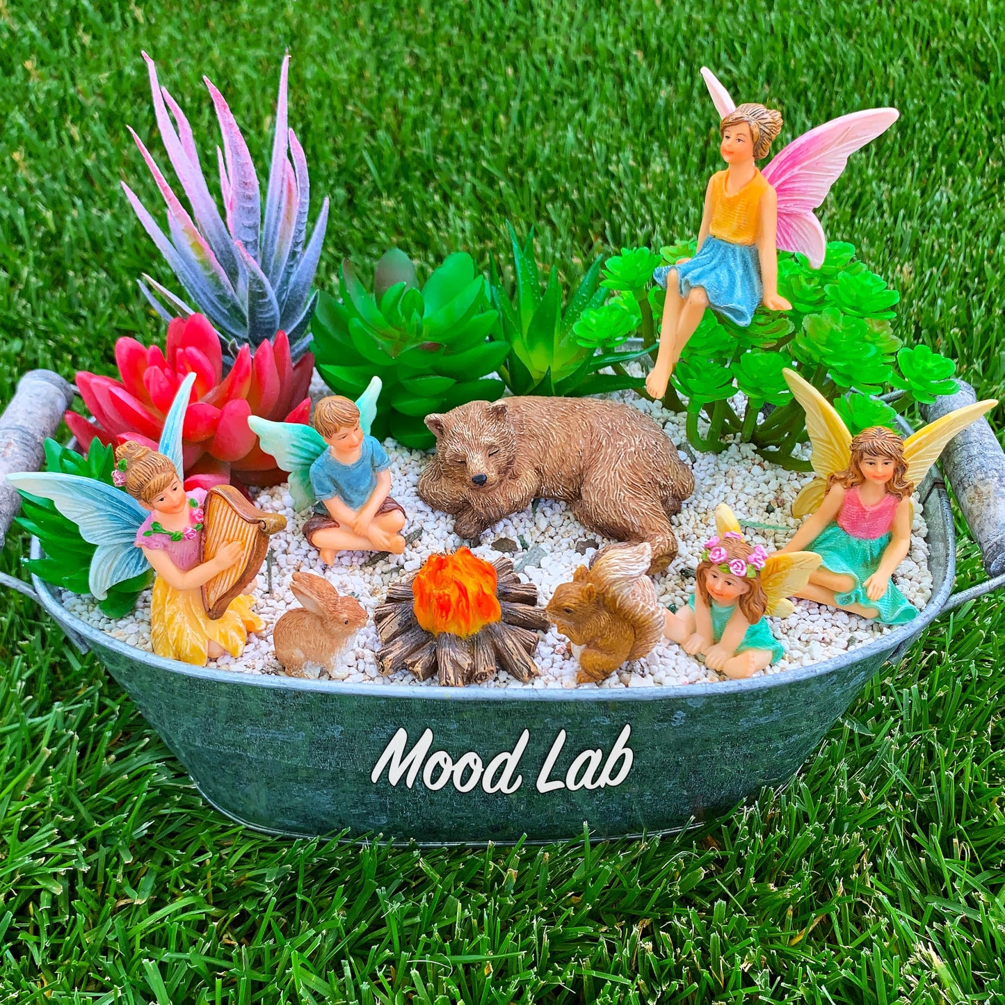 Mood Lab Fairy Garden - Miniature Fairies Figurines Accessories - Camping Kit of 9 pcs - Set for Outdoor or House Decor