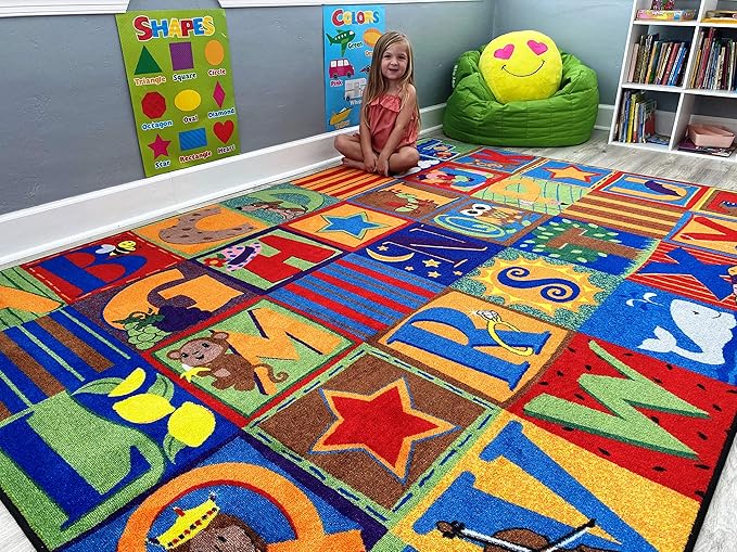 KIDCARPET.COM Letter Seating Educational Rug, 7'6" x 12' Rectangle, Educational Classroom Rug, Kids Learning Play Mat | Area Rug for Bedroom or Playroom