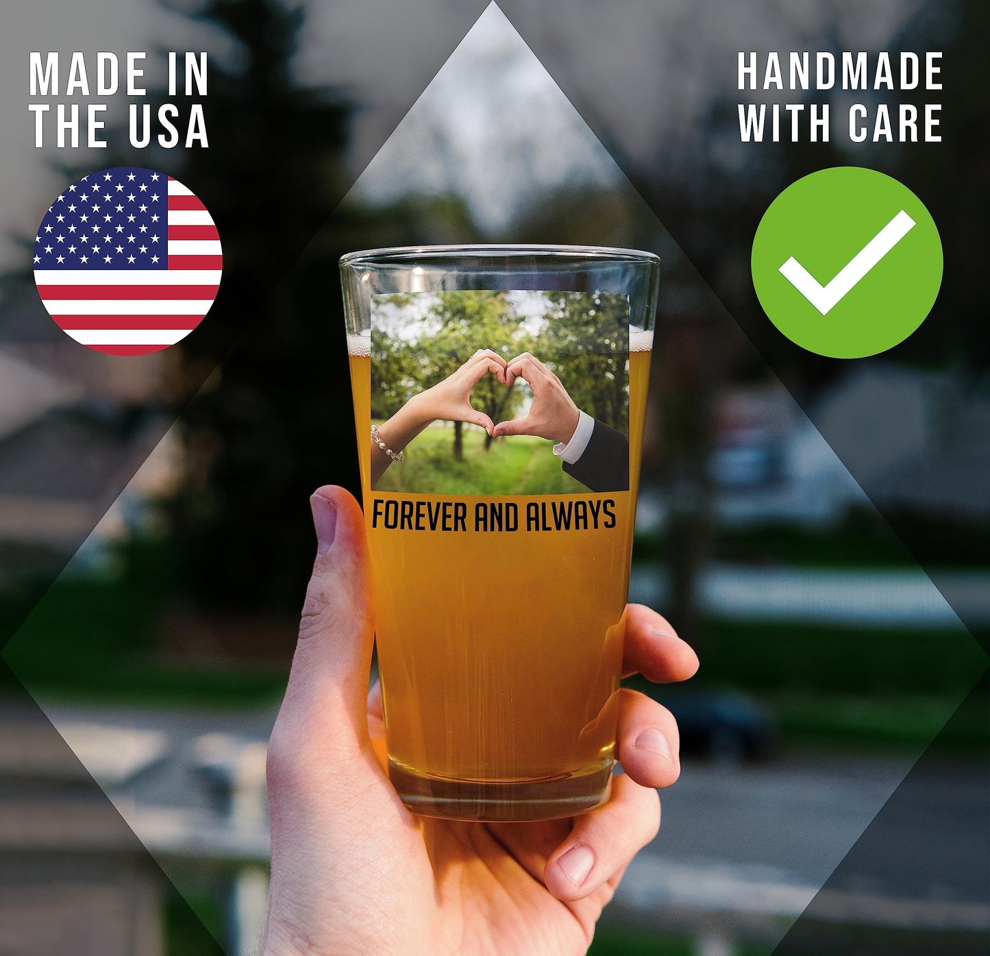Personalized 16oz Photo Picture Print Pint Beer Glass - Wedding Gifts Anniversary for Couple, Parents Husband Wife, Best Unique Gift Ideas 20th 25th 30th 40th 45th 50th 60th, Year Anniversary