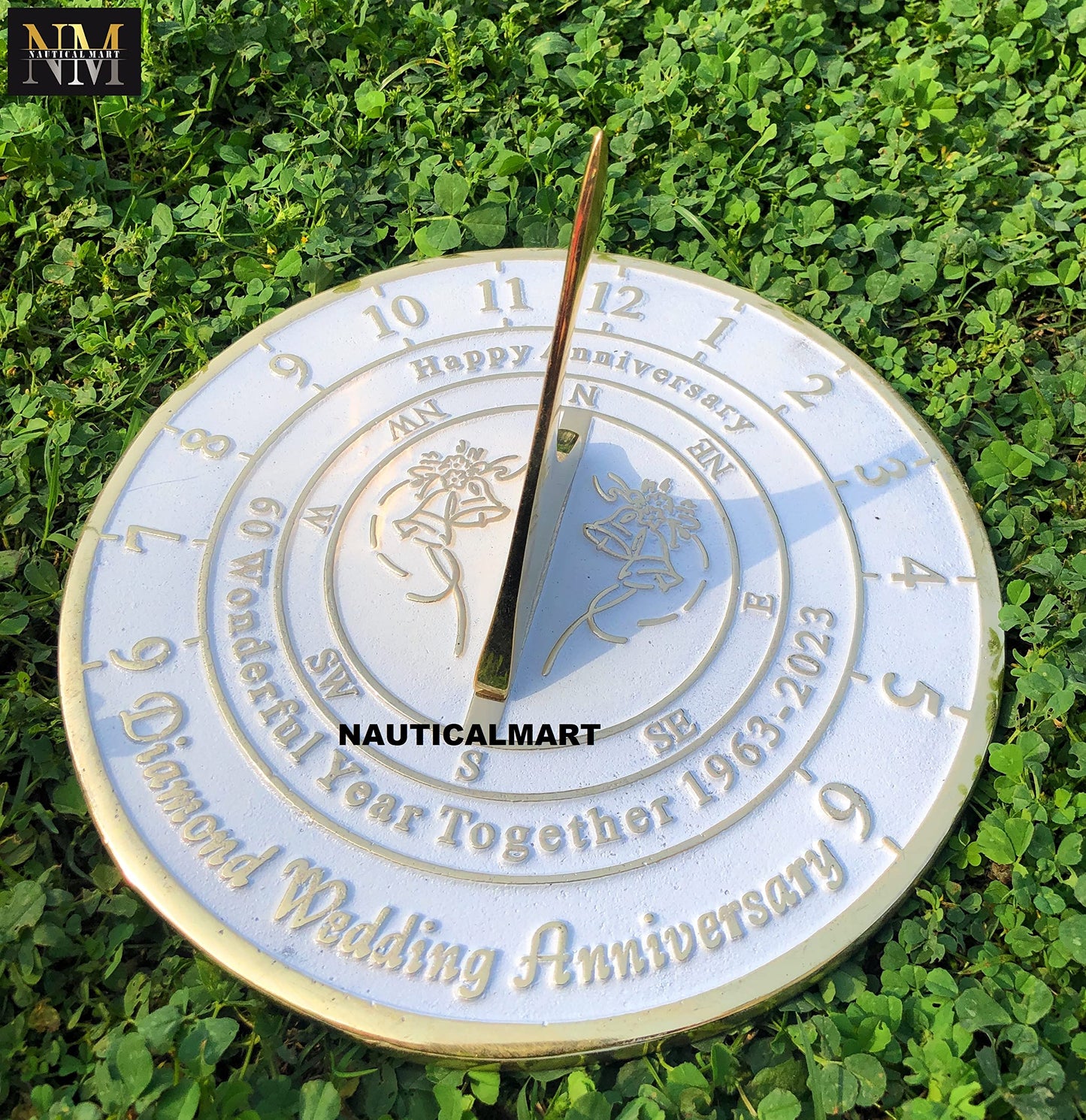 NauticalMart 60th Diamond Wedding Anniversary Sundial Gift for Parents, Grandparents, Friends, Husband or Wife, Couples, Him & Her Unique Marriage Present 2023 (60th Anniversary)
