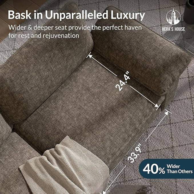 HERA'S HOUSE 2 Pieces Modular Sectional Sofa Sets, Oversized Couch Set with Loveseat and Armchair, Comfy Cloud Couches with Throw Pillows, 3-Seater Deep Seat Sofa for Living Room, Chenille Ash