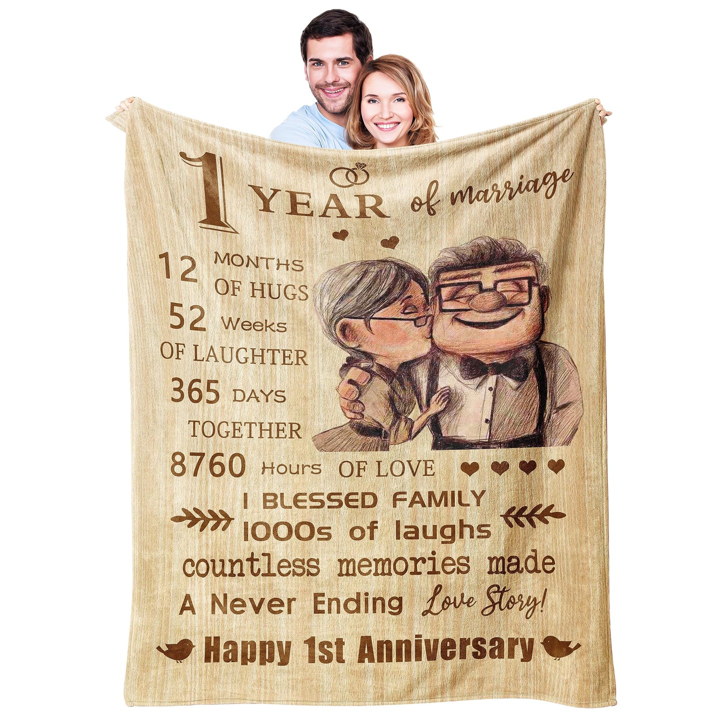 1st Anniversary Blanket Gifts for Couple, one Year Anniversary Blanket Gifts 60’’x50’’, First Wedding for Husband/Wife/him/her, Best Gifts for 1st Marriage Wedding Anniversary