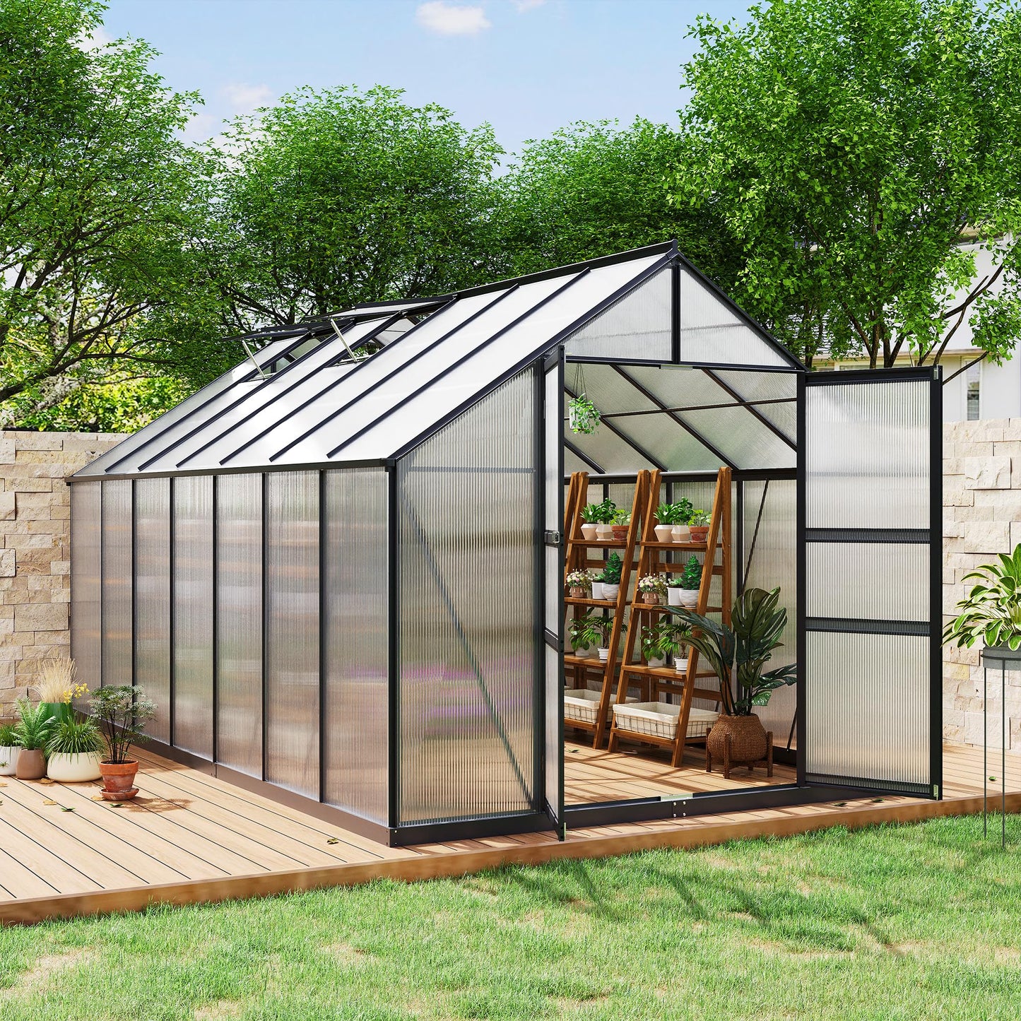 8×14FT Polycarbonate Greenhouse for Outdoors, Large Walk in Green House Kit and Winter Garden Planting, Enhanced Aluminum Green Houses for Outside to Protect Vegetables or Plants