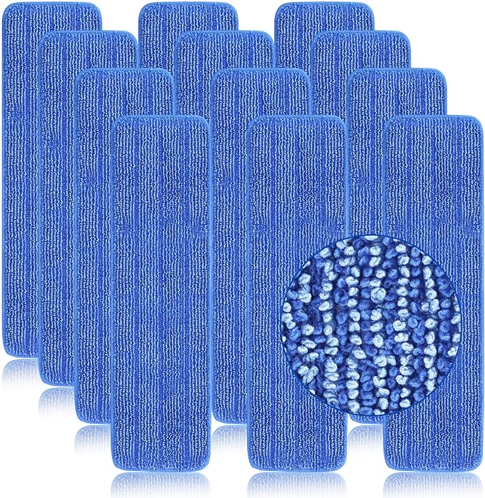 Onesimus Pack of 12 Microfiber Cleaning Pads Compatible with All Bona Spray Mops, Reusable 15''-18'' Microfiber Mop Pads, Hardwood Floor Cleaning Mop Pads Replacement, Machine Washes