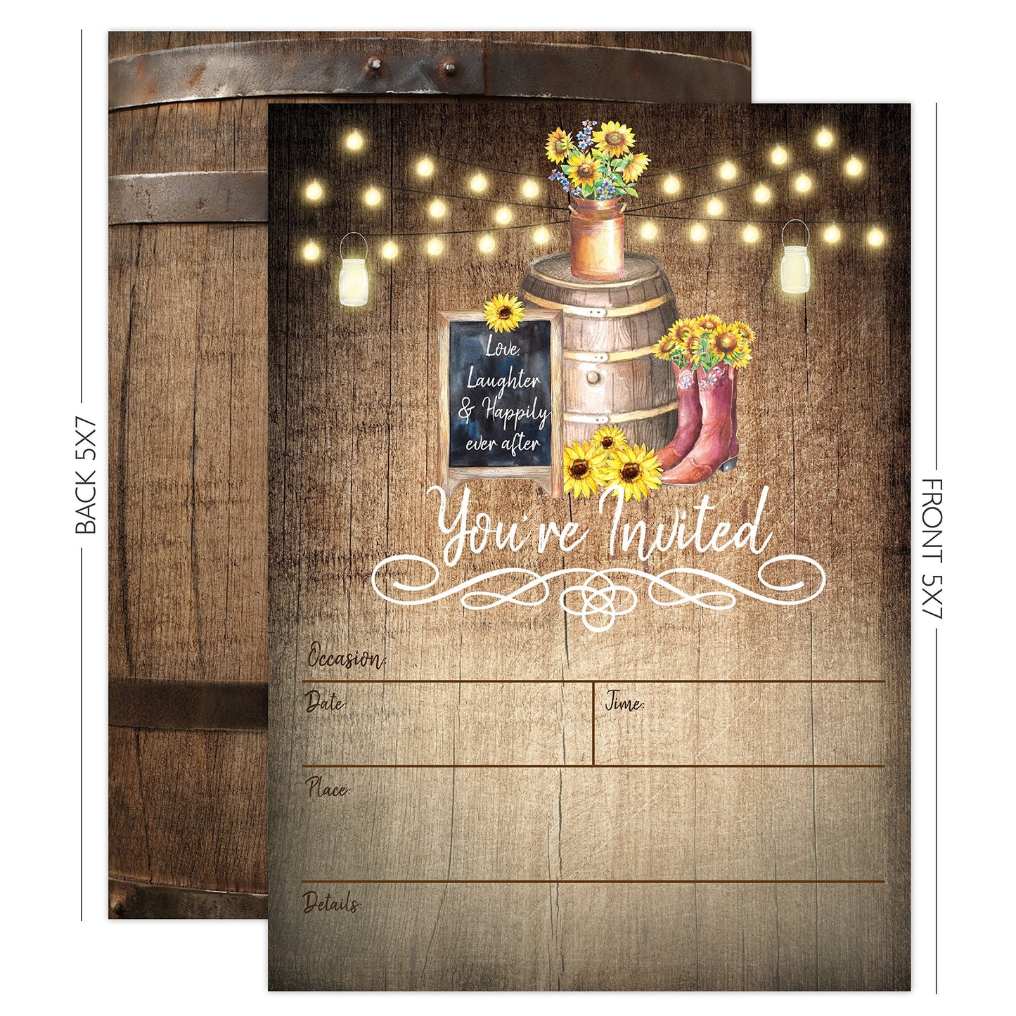 Your Main Event Prints Country Rustic Sunflower Invitations - Rustic Elegant Invites for Wedding Rehearsal Dinner, Bridal Shower, Engagement