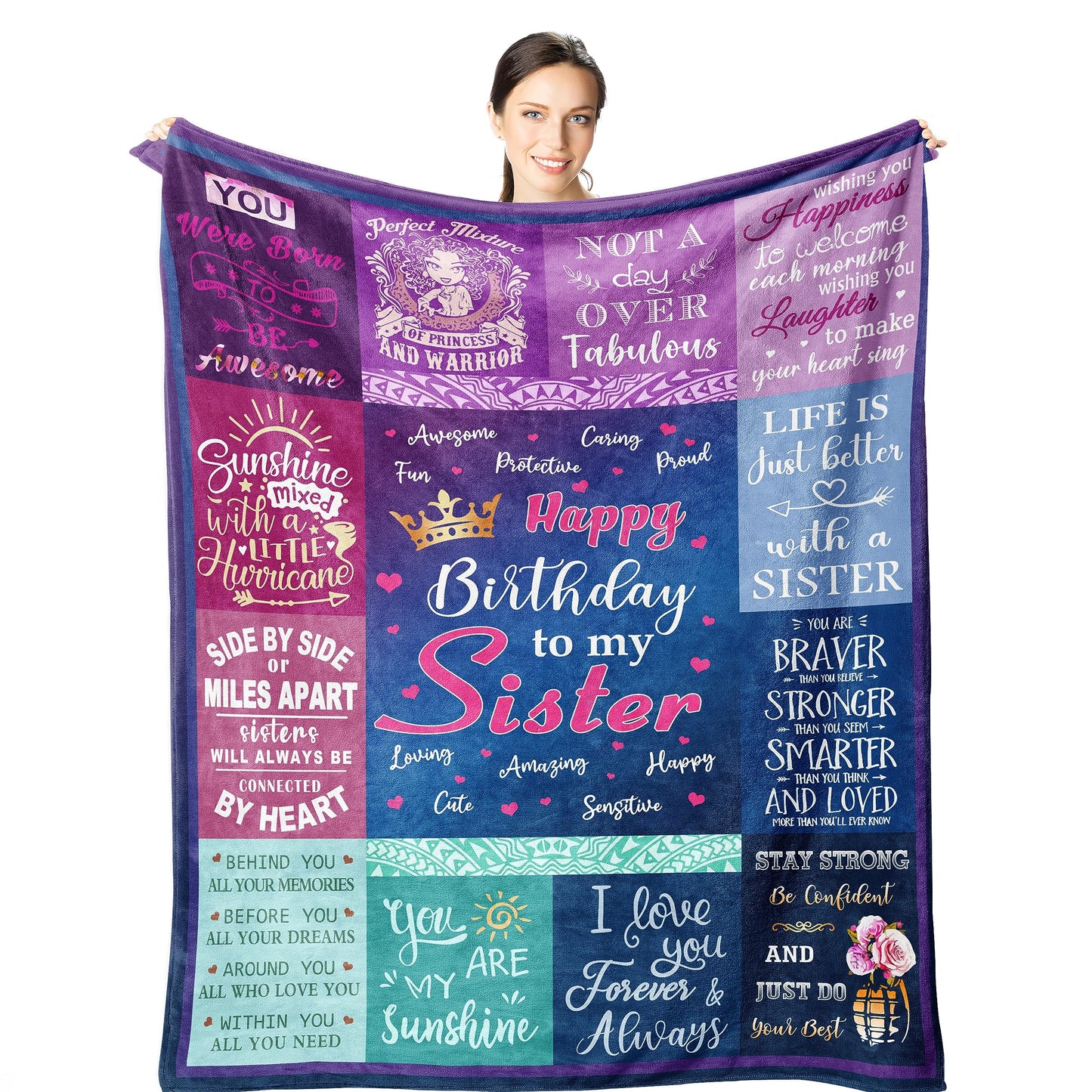 Wisegem Sister Birthday Gift Ideas - Birthday Gifts for Sister Blanket 60"x50" - Funny Sister Birthday Gifts from Sister - Happy Birthday Gift for Women Sisters - Sister Presents for Birthday Unique