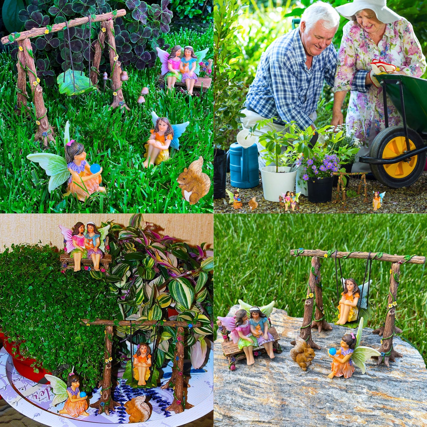 Mood Lab Fairy Garden - Accessories Kit with Miniature Figurines - Swing Set of 6 pcs - for Outdoor or House Decor