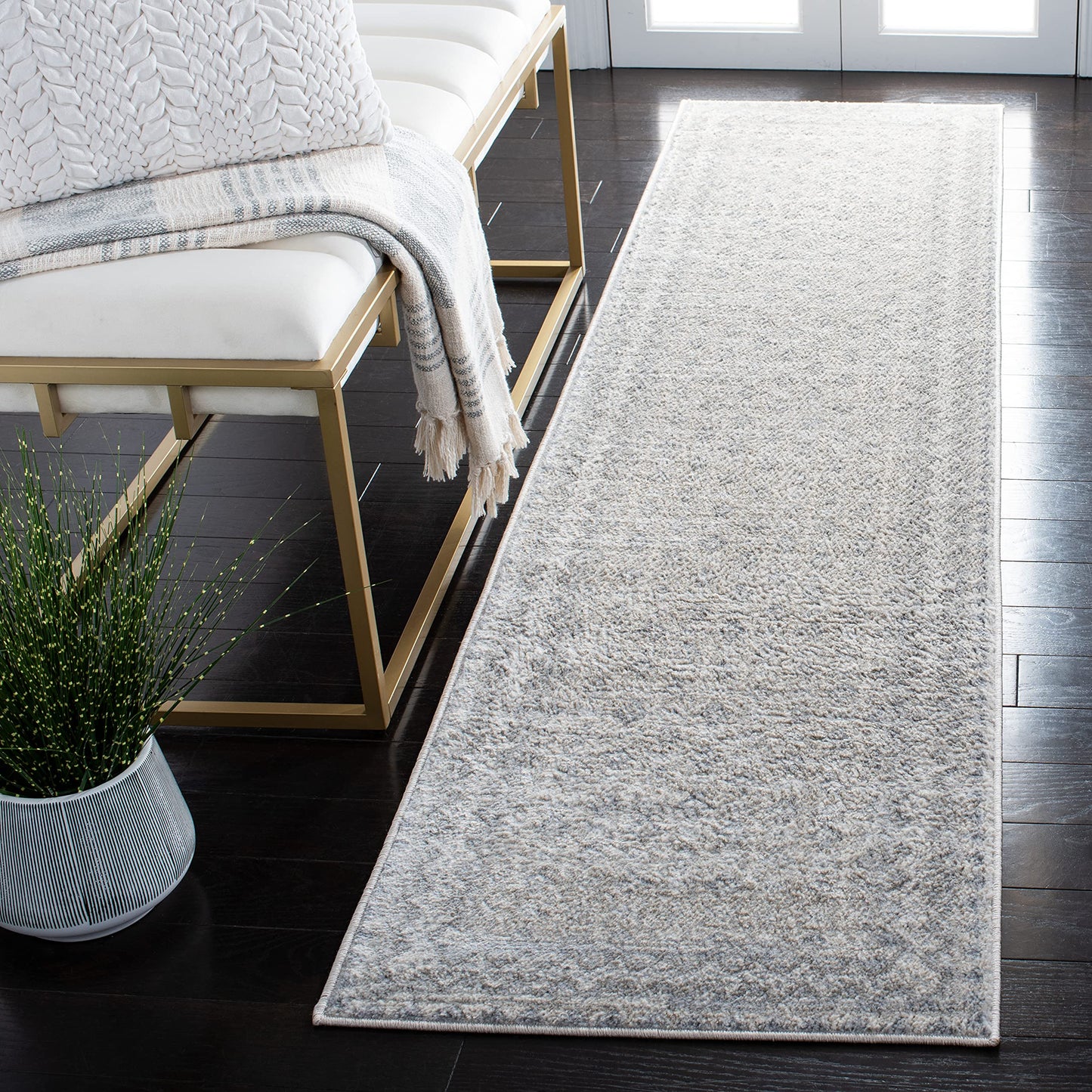 SAFAVIEH Brentwood Collection Runner Rug - 2' x 12', Ivory & Grey, Traditional Oriental Distressed Design, Non-Shedding & Easy Care, Ideal for High Traffic Areas in Living Room, Bedroom (BNT899B)