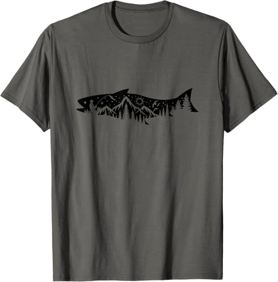 Fishing Forest Mountain Silhouette Outdoor Adventure Fishing T-Shirt