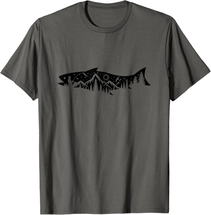 Fishing Forest Mountain Silhouette Outdoor Adventure Fishing T-Shirt