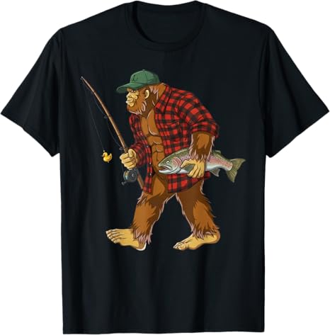 Funny Bigfoot Fishing Sasquatch Adventure Outdoor T-Shirt