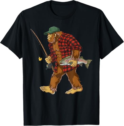 Funny Bigfoot Fishing Sasquatch Adventure Outdoor T-Shirt