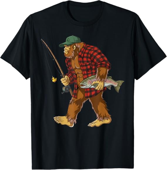 Funny Bigfoot Fishing Sasquatch Adventure Outdoor T-Shirt