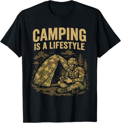 Camping Lifestyle Funny Outdoors Survival Gamer Humor Gaming T-Shirt