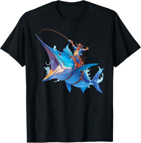 Cool Epic Cowboy Riding a Giant Fish Adventure T-Shirt