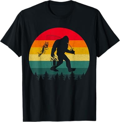 Bigfoot Fishing Adventure Retro Sasquatch Fisherman Vintage T-Shirt