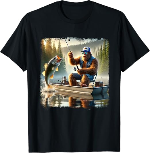 Funny Sasquatch Catch of the Day Bigfoot Fishing Adventure T-Shirt