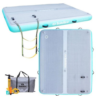 Solstice Original Inflatable LUXE Dock Platform 10 x 8 Foot Floating Swim Raft Non-Slip Water Mat for Lakes, Boats, Pools, and Oceans