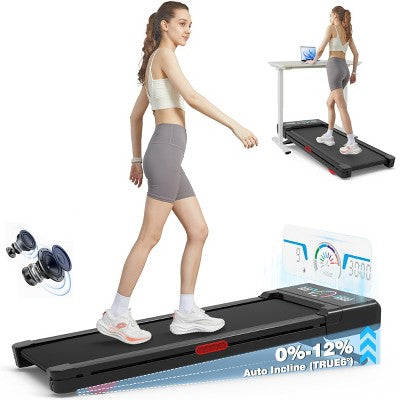 TRAIL VIBER Walking Pad Treadmill with 12% 9-Level Auto Incline, 450 lbs Capacity and RGB LED Screen Under Desk Treadmill for Home Small/Office