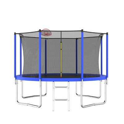 YUHAO Kids & Adults Trampoline with Basketball Hoop and Ball，Recreational Trampolines with Safety Enclosure， Outdoor Toys，12FT Blue