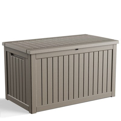 Gulches 230GAL 870L Outdoor Storage Deck Box Light Coffee Woodgrain Lockable Steel Support Water Leakage Holes Weatherproof Resin