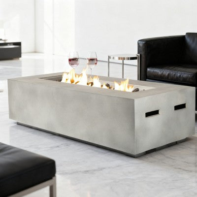 56" Rectangular Propane Gas Fire Pit Table – 50,000 BTU Outdoor Patio, Deck & Backyard Fireplace, Concrete Finish, Light Gray