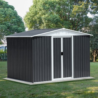 Gulches Outdoor Storage Garden Bike Shed 8x6 Feet Apex Roof Dark Grey With Aluminum alloy frame and sliding door