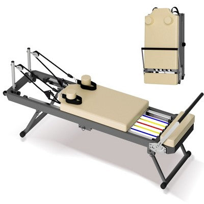 SEVOBAL Pilates Reformer Foldable Pilates Machine Equipment Home Use Gym Workout Advanced Beginners Users Up to 330lbs Capacity, Beige,