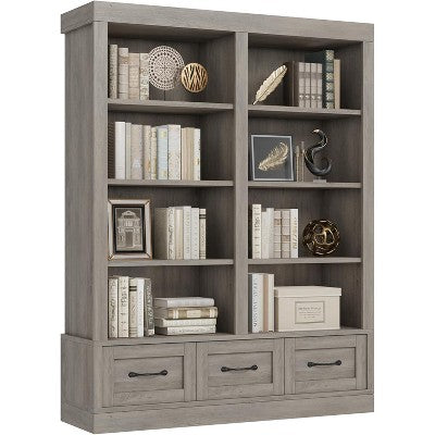COZONY 64" Tall Wooden Bookshelf with 3 Storage Drawers & 4-Tier Open Shelves — Large Bookcase for Library, Office & Living Room
