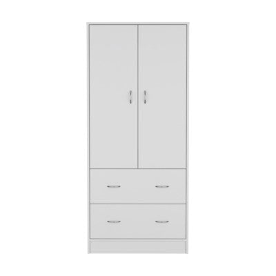 SEVOBAL Armoires 70 Inch Taly Armoire with Double Doors Two Drawers and Hanging Rod for Bedroom Storage, White, 30.9"*19"*70.9"