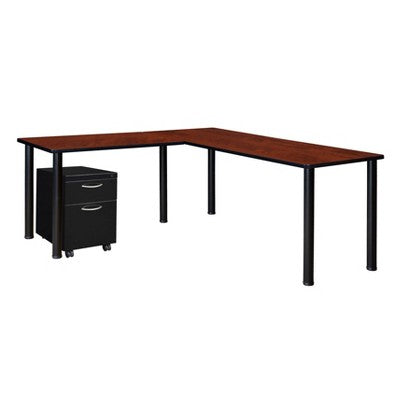 60" Rochester Single Pedestal L Desk with 42" Return Cherry/Black - Regency