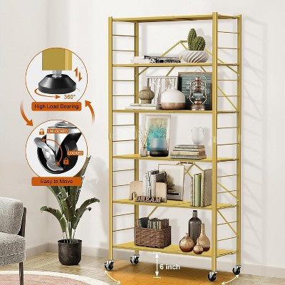 Hooure Expandable Storage Shelf - 6-Tier Adjustable Rack, 800 lbs Capacity, Movable Wheels, Easy Assembly