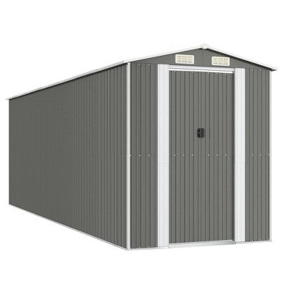vidaXL Garden Shed Light Gray Galvanized Steel Large Garden Shed - 75.6" x 238.6" x 87.8"