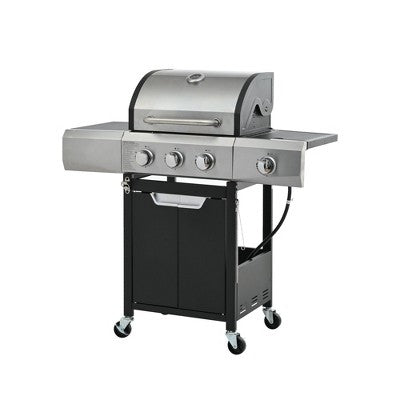 Okak 3 Burner Propane Grill with Stainless Steel Frame, Bbq Grill with Side Burner, Outdoor Grill for Outdoor Cooking, Garden Grill, Black