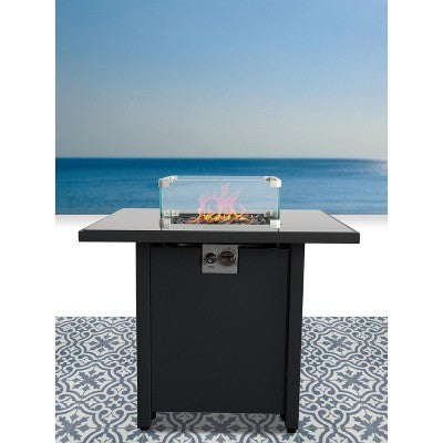 30" Steel Outdoor Fire Pit Table with Lid, Wind Shield, and Lava Rocks