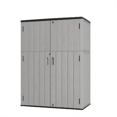 Waterproof Resin Outdoor Storage Shed with Lockable Doors & Integrated Floor, 57 Cubic Feet Capacity for Garden, Pool, and Garage Organization - Grey