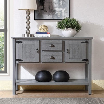 GDFStudio Roshan 48''W Rustic Solid Pine Wood Sideboard Buffet with 2 Drawers, 2 Cabinets and Bottom Shelf