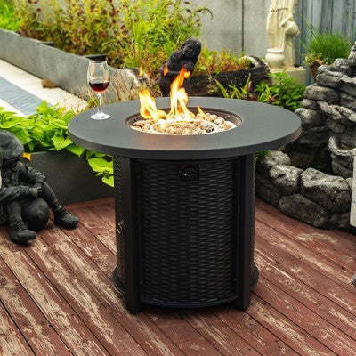 Kumasinova 30/32" Propane Outdoor Fire Pit Table,50000 BTU Round Premium Steel Patio Firpit for Backyard,Stylish Steel Wicker Frame
