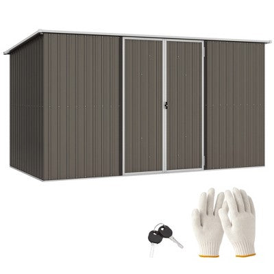 Outsunny 11.2' x 5.6' Metal Outdoor Storage Shed, Garden Utility Tool House with Double Lockable Doors for Backyard, Patio, Lawn, Garage, Light Gray