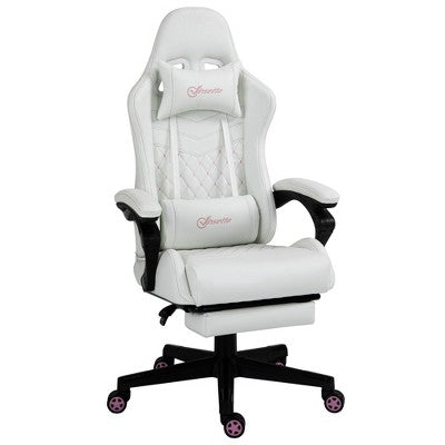 Kumasinova 360°Swivel Gaming Chair Office Chairs with Reclining Back,Adjustable Seat Height&Footrest,17-21°Ergonomics Video Game Chairs Office,White