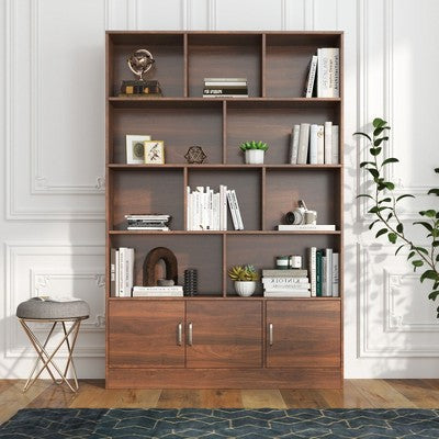 PAGED Modern Bookshelf 9 Cubby Display Book Shelves with Pegboard and Drawer for Living Room, Study Room