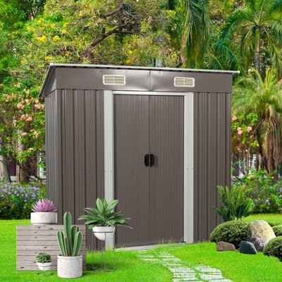 Gulches 6ft x 4ft Outdoor Metal Storage Shed for Garbage Cans, Garden Accessories, Backyard, and Patio Use, Vanilla