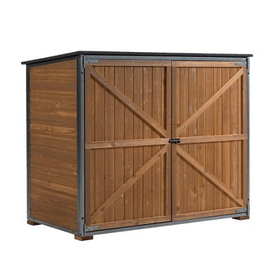 ORRD 50.4"L×26.8"W×41"H Outdoor Storage Cabinet. Brown metal-framed garden tool shed for backyard/patio/lawn.