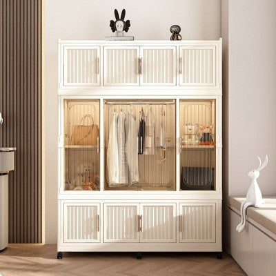 CAVINAS Portable Wardrobe Closet,Armoire with Hanging Rod,Cubes,Hangers,Magnetic Doors,Wardrobe Cabinet for Clothes,Quilts,Baby Items,Foldable