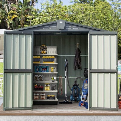 Outdoor Storage Shed, Sheds & Outdoor Storage With Spire Structure Roof, 20 Air Vents, 2 Lockable Doors, Key Lock, For Backyard, Lawn