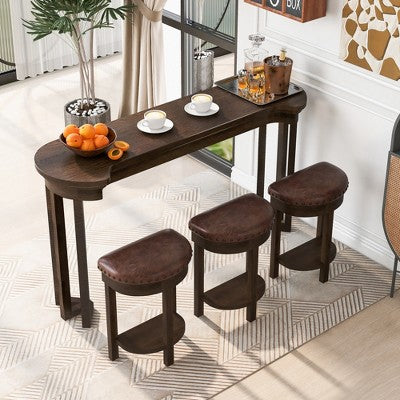 Wooakway 4-Piece Counter Height Dining Set Bar Table with3 PU Upholstered Bar Stools Dining Table Sets for Small Living Room Dining Room
