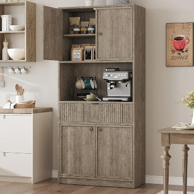 Kitchen Pantry Cabinet, 70 in Tall Pantry Storage Cabinet with Countertop, Doors and Drawer, Freestanding Cupboard for Dining Room, Living Room