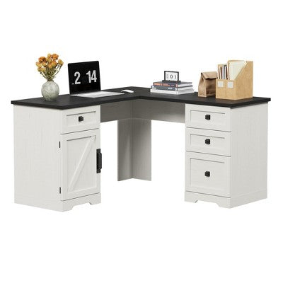 60"Home Office Desk,Executive L Shaped Desk,With File Drawers&Storage Cabinet,Corner Computer Desk With Adjustable Side Storage Cabinet